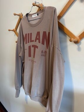 The Laundry Room Men's Crewneck Sweatshirt in Taupe with Burgundy Graphic